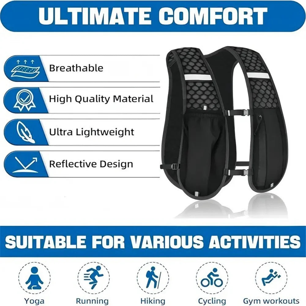 Running Water Bottle Storage Vest Lightweight Running Vest Reflective Safe Hydration Water Chest Pack Sports With Phone Holder