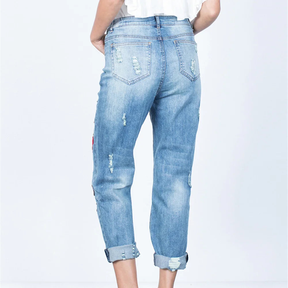 Sexy Embroidery Fashion Streetwear Women Mom Jeans Woman Jean Stacked Pants Boyfriend Baggy Jeans Vintage Clothes Denim Trousers