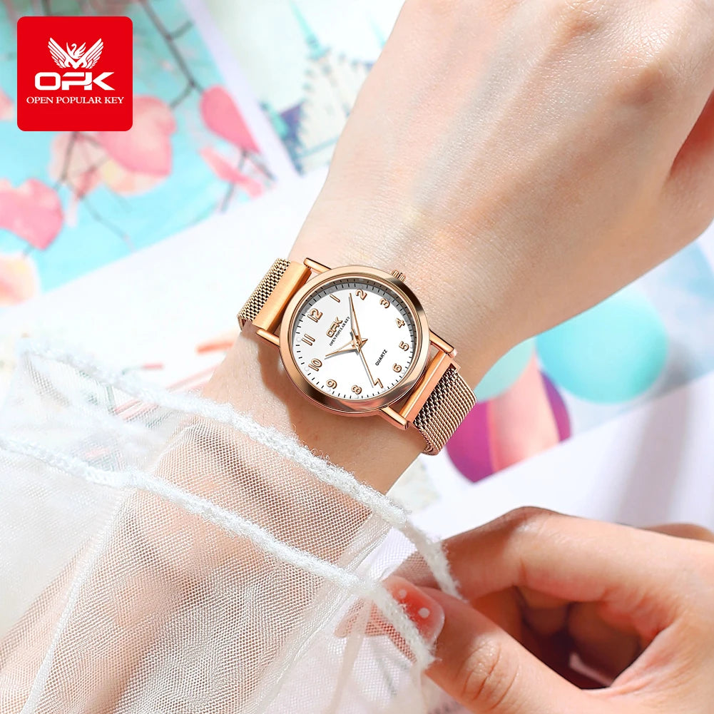 OPK 8115 Women Watch Fashion Business Simple Stainless Steel Mesh Belt Waterproof Luminous Women Watch Elegant Dress Women Watch