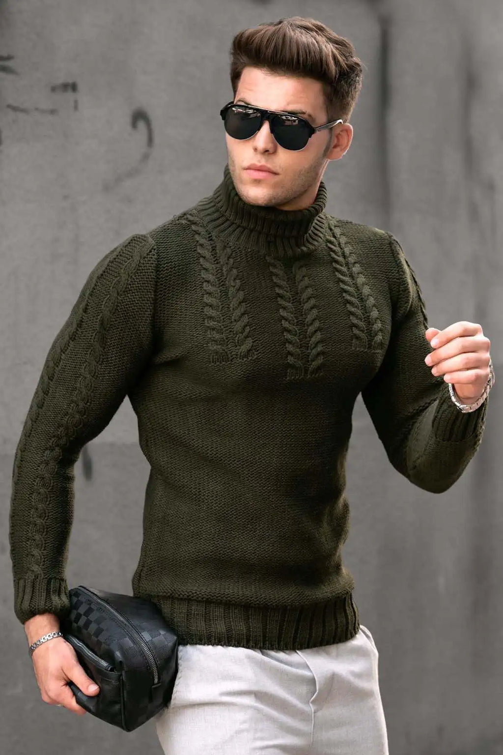 Pullovers Men Tops Turtleneck Sweaters Solid Knit Full Sleeve Casual Slim Fit Top Streetwear Thick Splice Sweater Autumn Winter