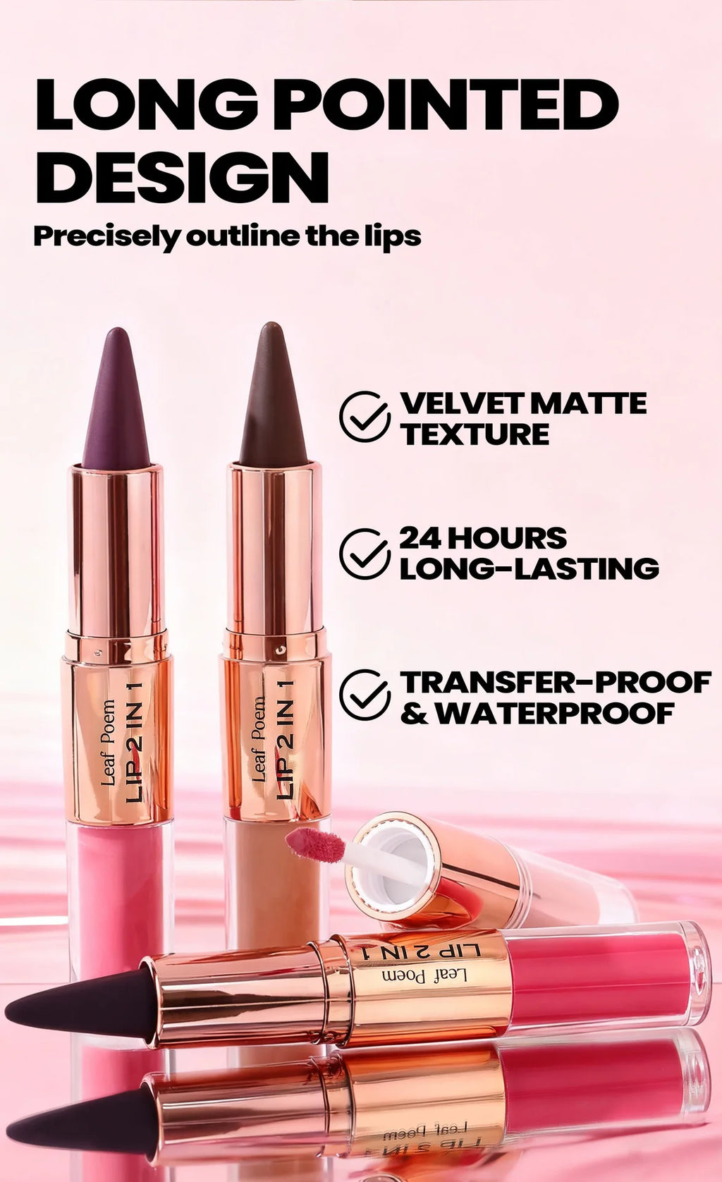 Tapered Gradient Lipliner Pen Black Brown Lip Gloss Matte Lip Liner Double Head Plumping Waterproof Lip Contour Non Stick Makeup