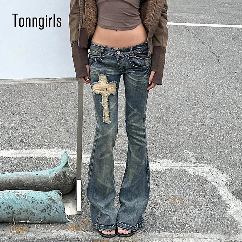 Tonngirls 2000s Japanese Jeans Pants Women Low Waist Denim Pant Streetwear American Retro Y2k Trousers Jeans Slim E-girls Jeans
