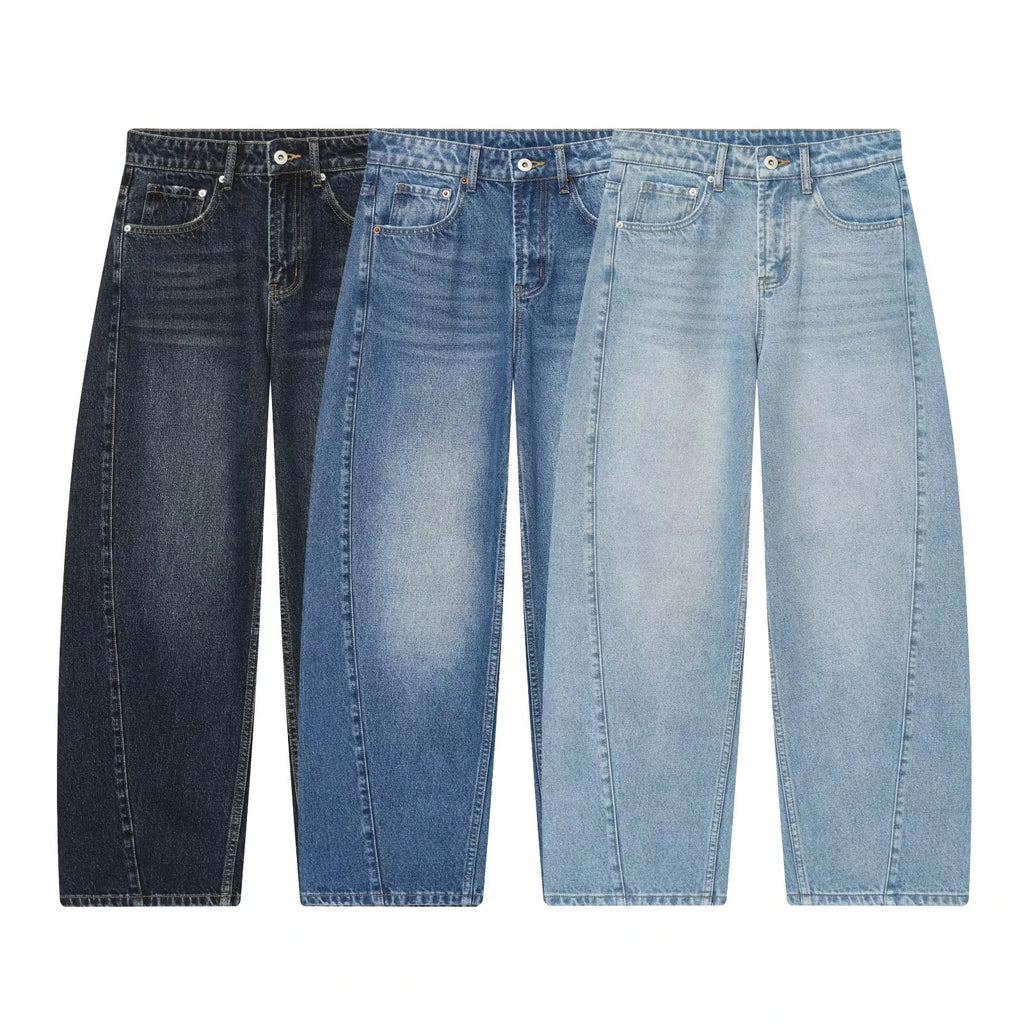 European and American style 2025 winter new women's clothing mid waist balloon version sickle bending knife jeans