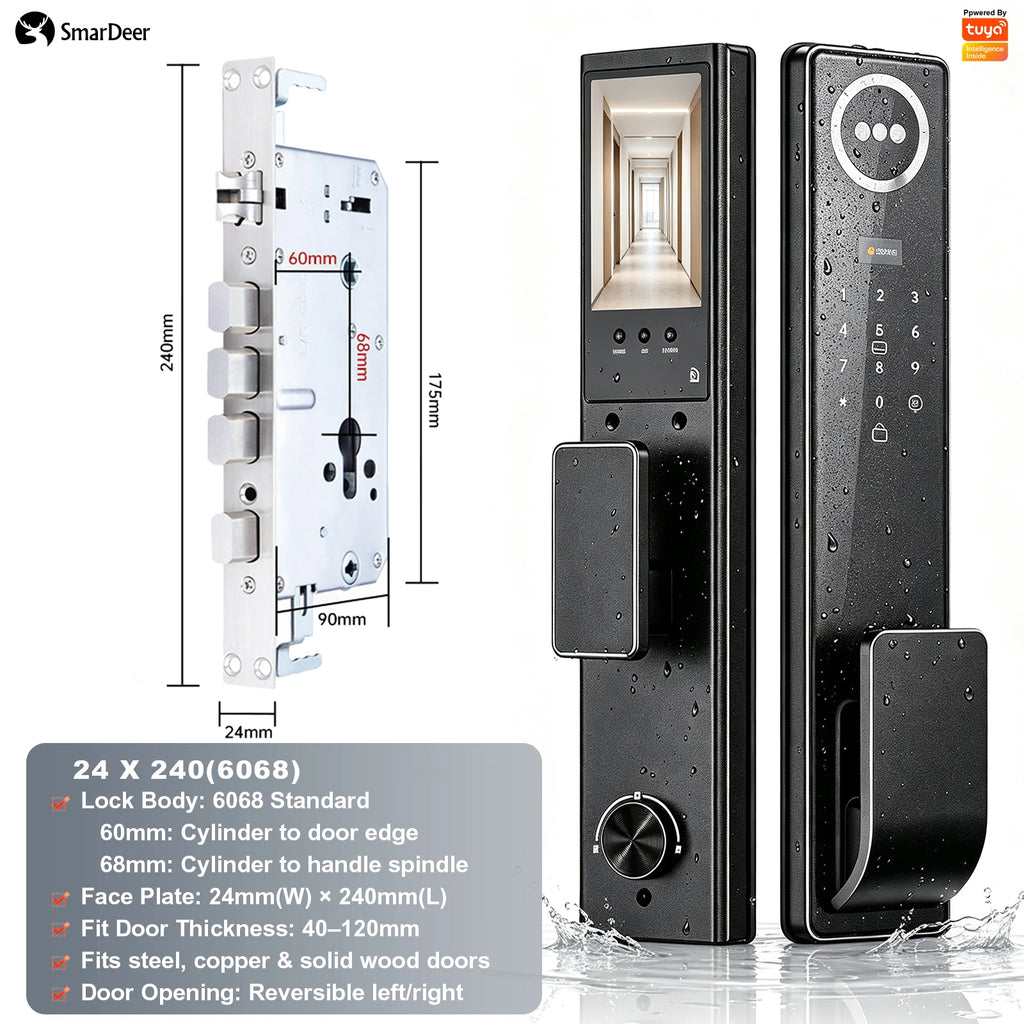 3D Face & Palm Vein Smart Door Lock IP65 Waterproof Tuya Video Call Biometric Fingerprint Electronic Lock for Home Front Door