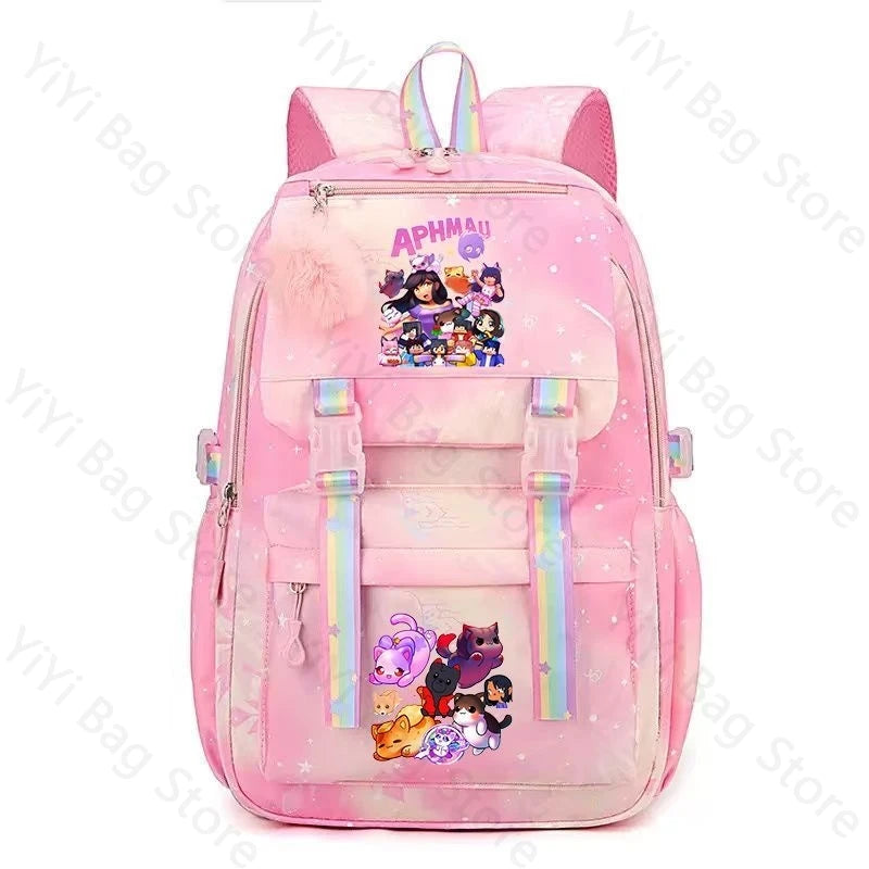 Aphmau Backpack Cartoon Fashion Lightweight Student School Bag Boys Girls Durable Nylon Large Capacity Travel Backpacks Gift