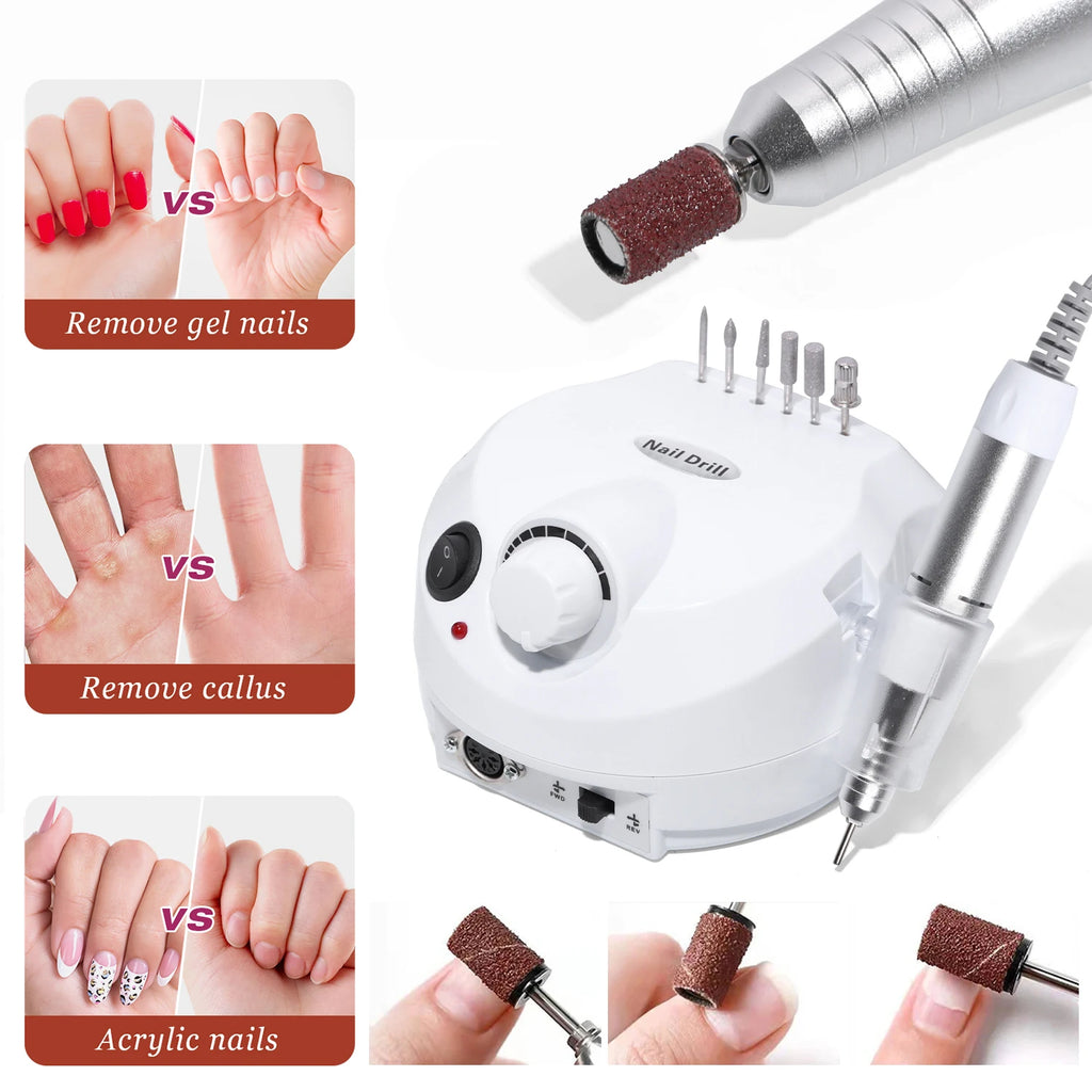 35000RPM Electric Nail Drill Machine Manicure Pedicure Professional Nail Lathe Low Noise Cutters Nail File Kit