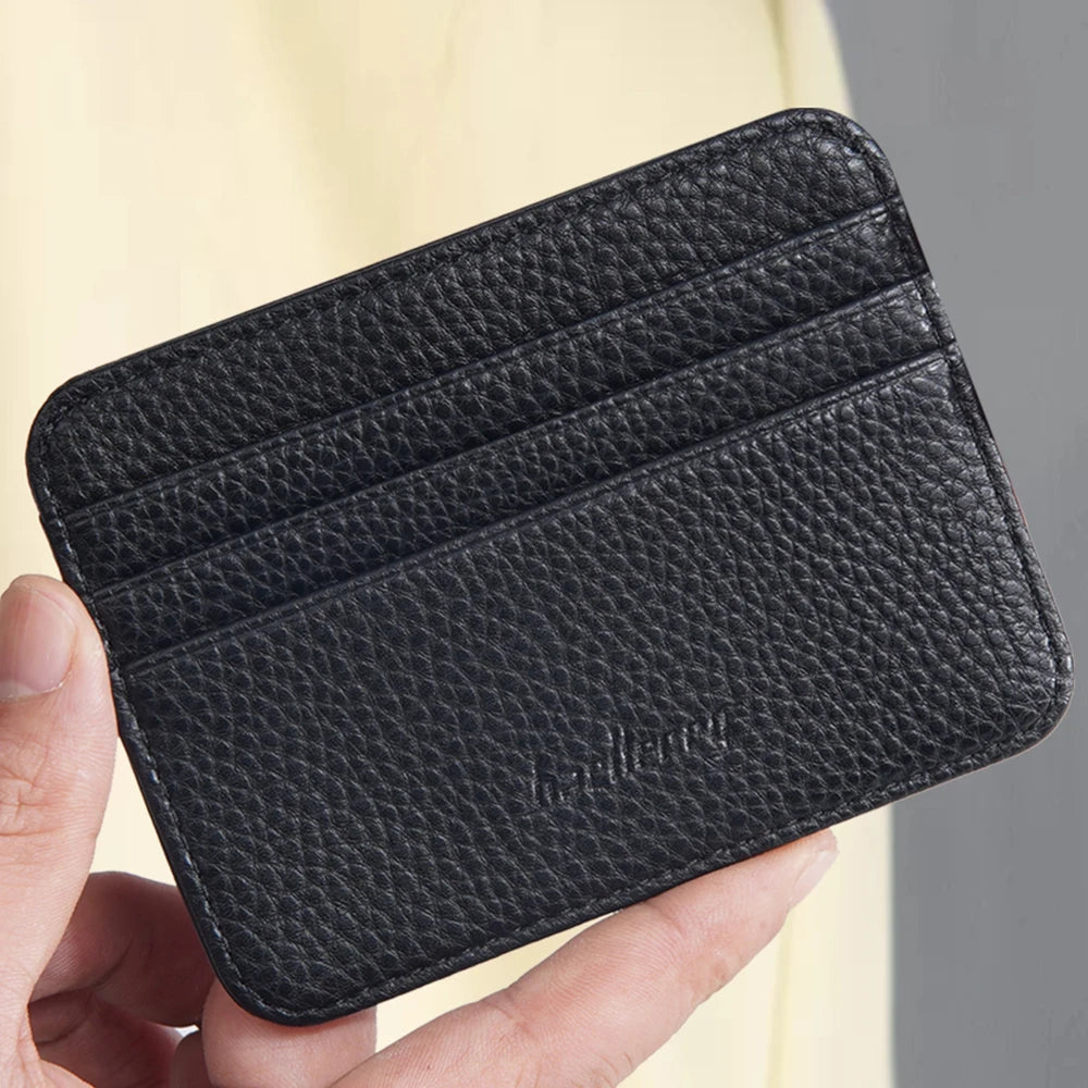 1Pcs Lychee-Patterned Ultra-Thin Card Holder with Id Window, Multi-Card Slot Mini Portable Card Holder with Coin Compartment, Unisex Daily Card Holder