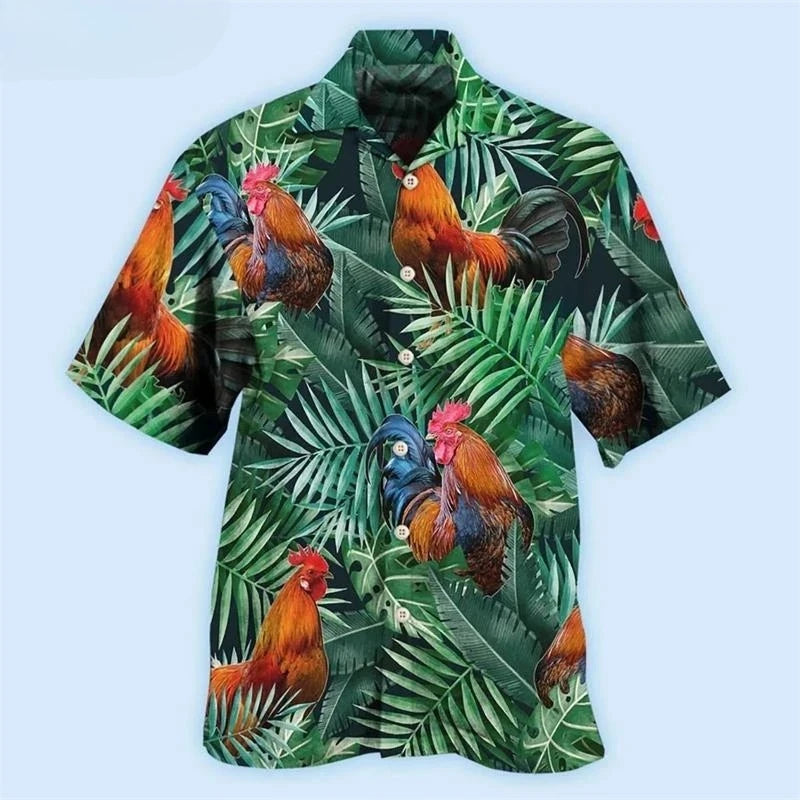 2025 Newest Breathable 3D Printed Trendy Cool Fashion Chicken Shirts Beach Hawaiian Tops Short Sleeves Summer Men's Tee Blouses