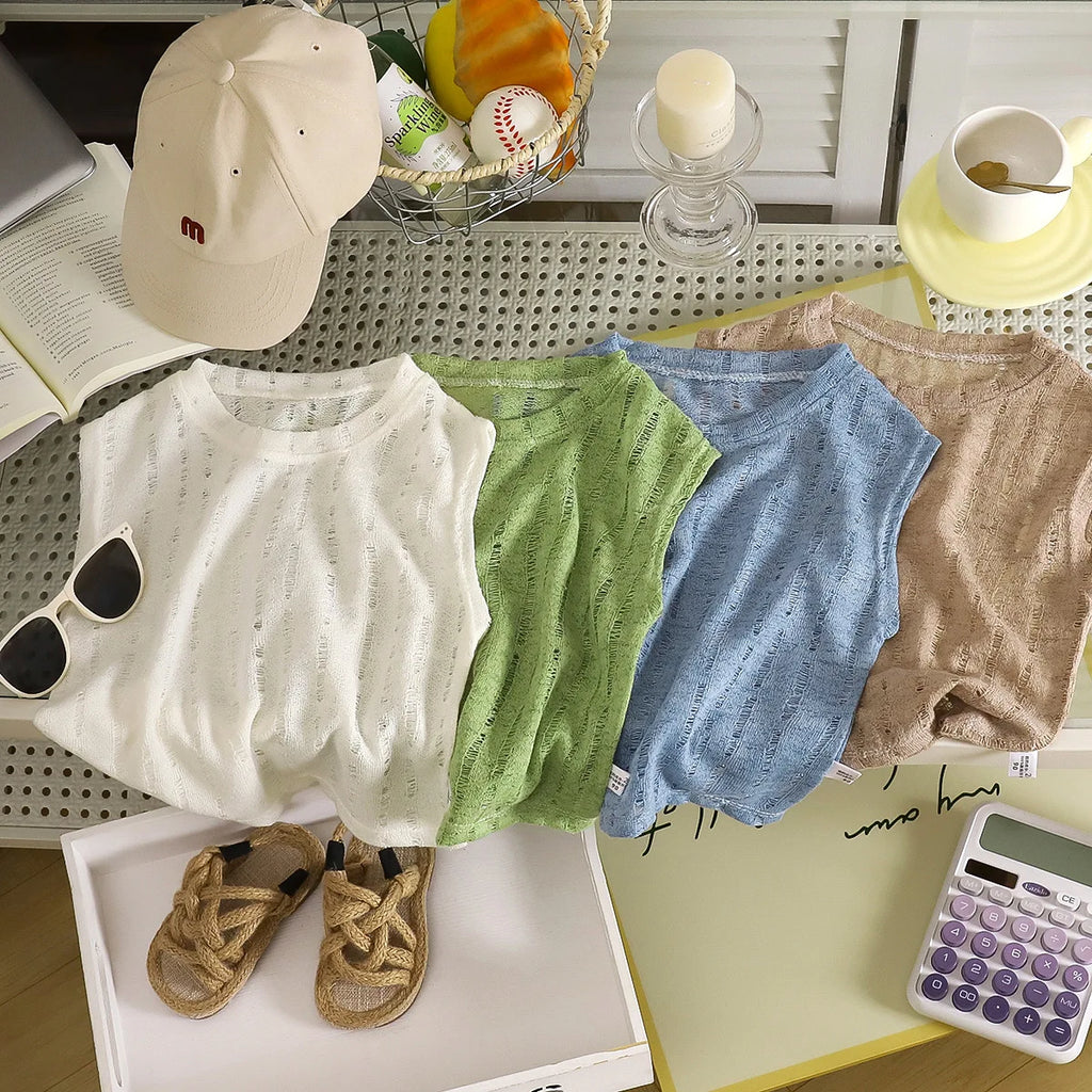 Summer Boys T-shirts Tops For Kids Baby Sleeveless Vest Tees Children's Clothing Casual Solid Color Breathable Tops