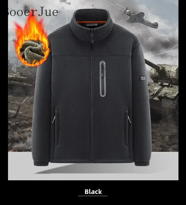 2026 Men Winter Double Thickened Fleece Jacket Outdoor Windproof Ski Coat Snow Warm Hiking Cycling Climbing Pocket Sweatshirt