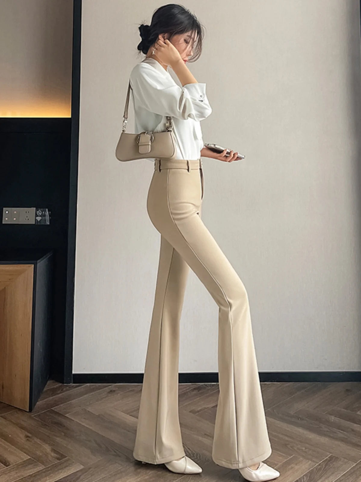 Slimming Flared Pants High Waist Elastic Suit Casual Spring Women's Sle Covering Meat Thin Long Trousers Casual Pants