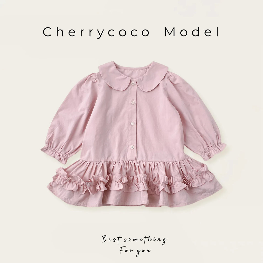 Girls Dress Set 2025 Spring and Autumn New Love Knitted Cardigan Sweater Ruffled Shirt Dress Two Piece Set