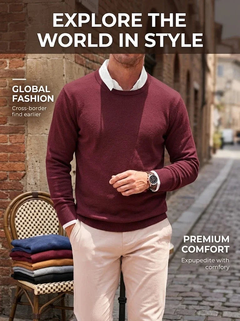 Mens Casual Crew Neck Knit Pullover Fall Cozy Jumper Refined Long Sleeve Business Knit Top Winter Outerwear Knit Office Apparel