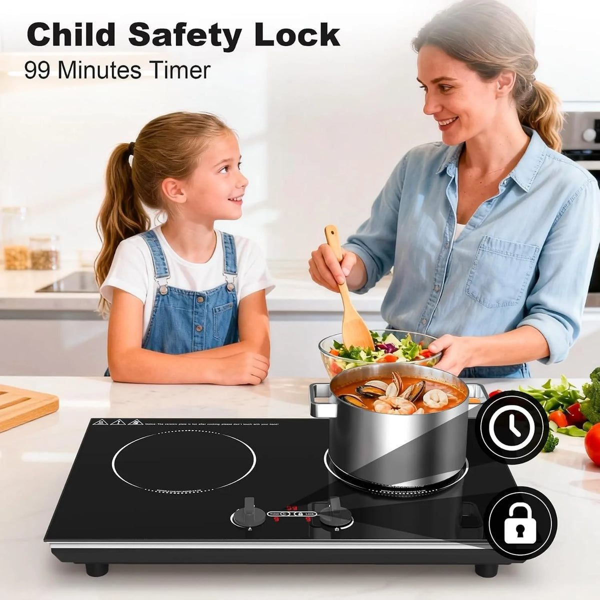 Electric Stove 2 Burner Induction Cooktop with 9 Power Levels Kids Lock Timer
