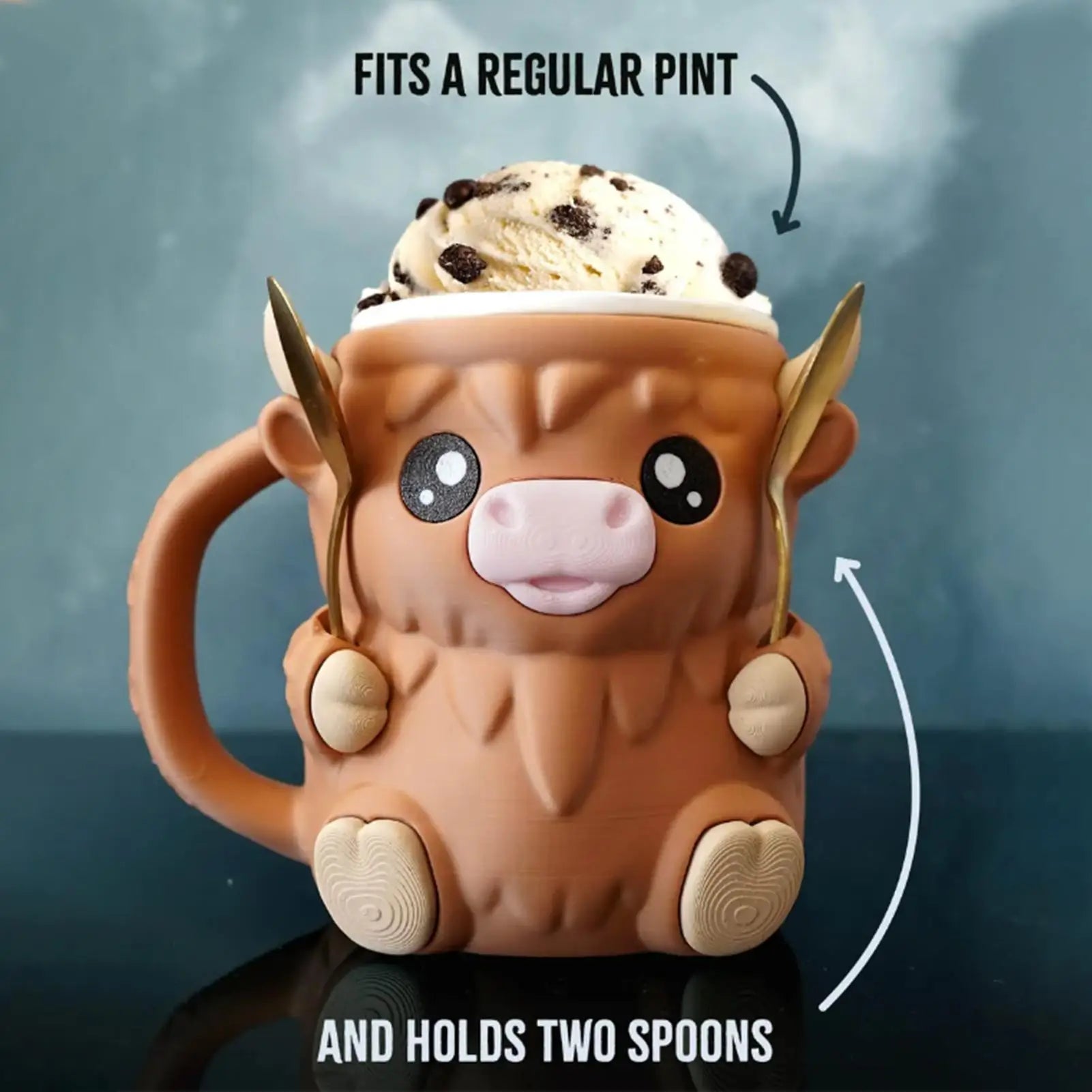 16oz Highland Cow Ice Cream Pint Holder Dessert Tub with Antifreeze Handl Ice-Creams Sleeve Cooler Container Kitchen Gadgets