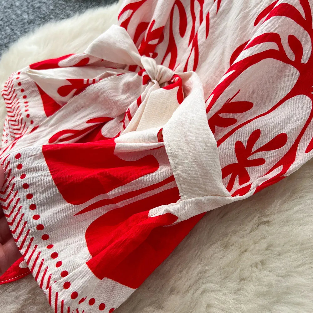 SINGREINY Boho Print Vacation Suits Summer 2026 Sleeveless Lace Up Tank Top+Loose Wide Leg Pant Chic Lazy Casual Women 2pcs Sets