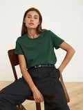 Cross border hot selling cotton T-shirt with round neck and short sleeves for European and American women loose basic top