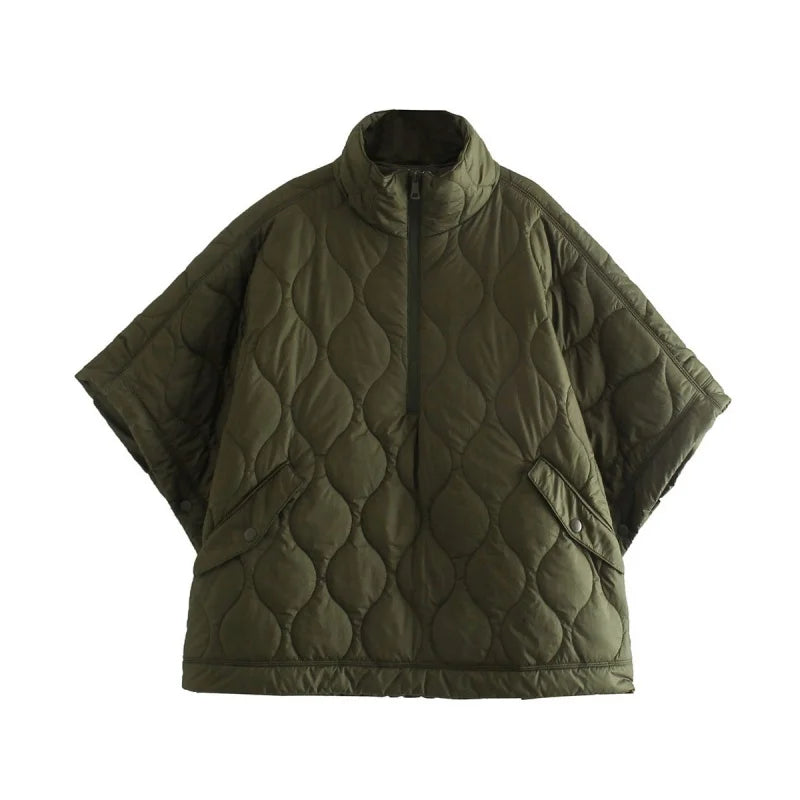 Women’s Autumn Thin Bat Sleeve Cotton Padded Jacket Easy On Off Fashion Warm Lightweight Comfortable Style