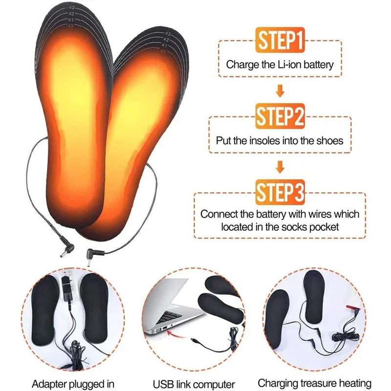 1Pair Winter Heated Insoles USB Heating Feet Warmer Thermal Shoes Sock Pad Heated Insoles Washable Full Foot Fever Unisex