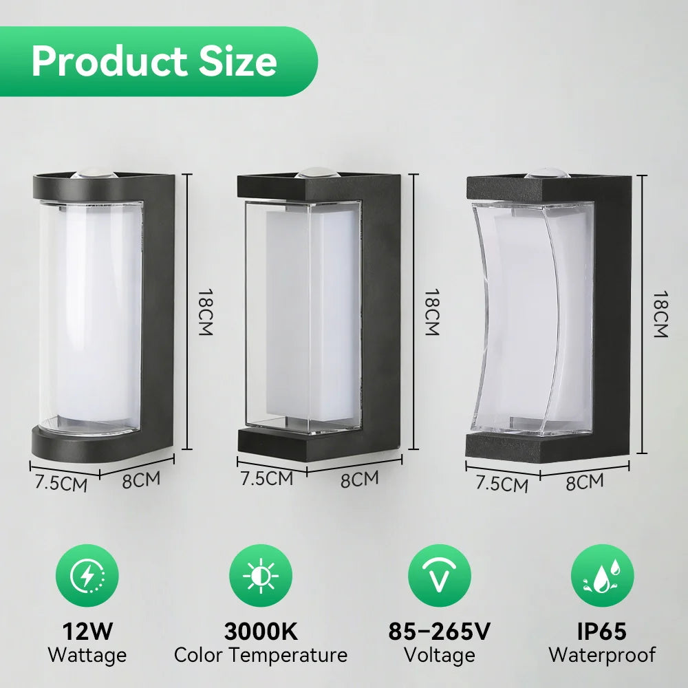 Outdoor Wall Light 85-265V IP65 Waterproof 25W 12W Garden Corridor Balcony wall lamp courtyard Decor Warm Light exterior Stairs