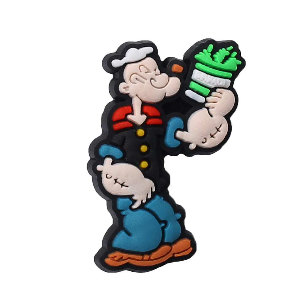 1-8pcs Hot toys Popeye PVC Cute Cartoon shoes Charms Accessories DIY Detachable Waterproof PVC Shoe Decorations for Party Gifts