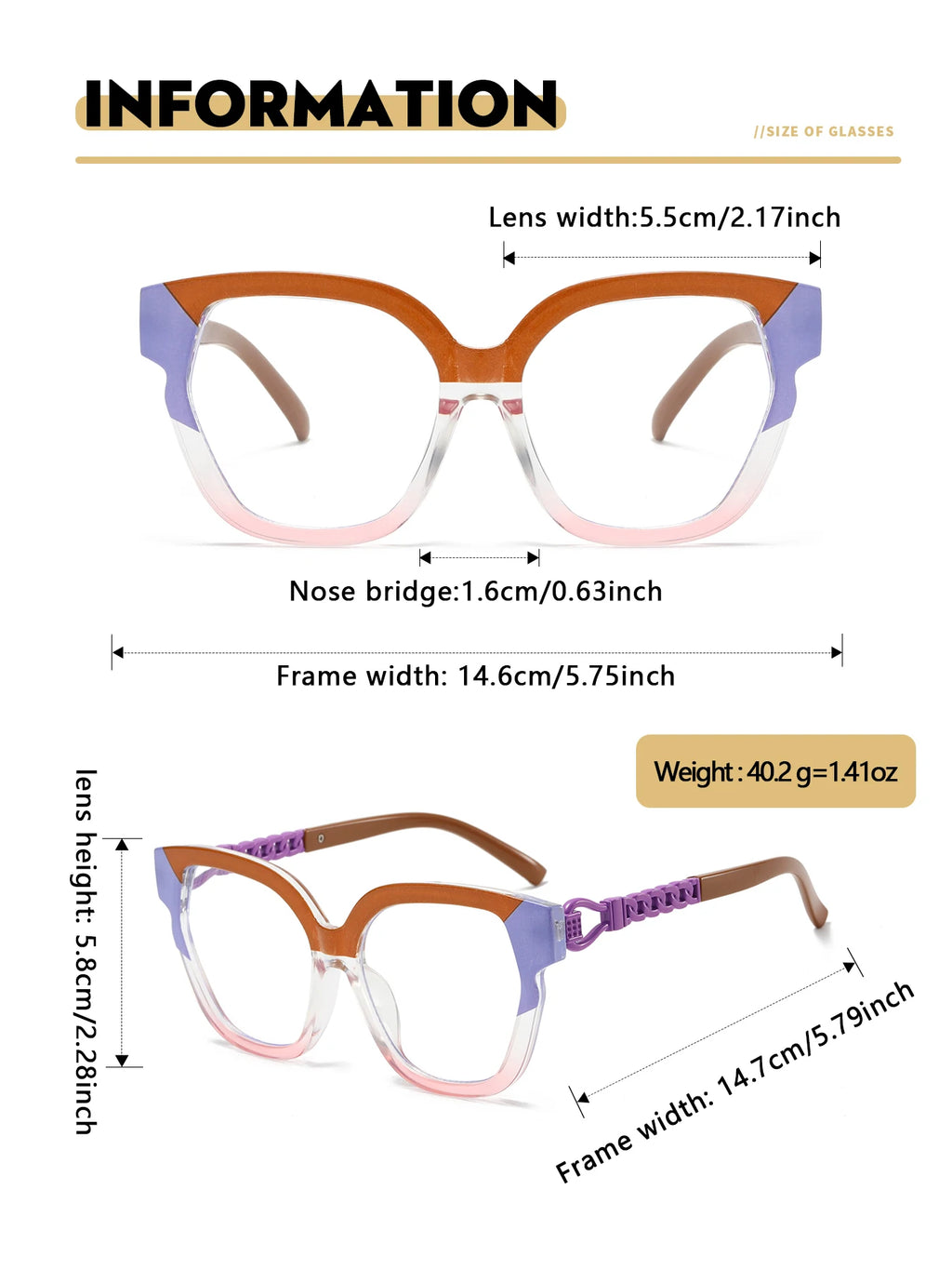 High-Visual-Appeal Cat-Eye Glasses - Unisex, Versatile Blue Light Blocking Plain Glasses