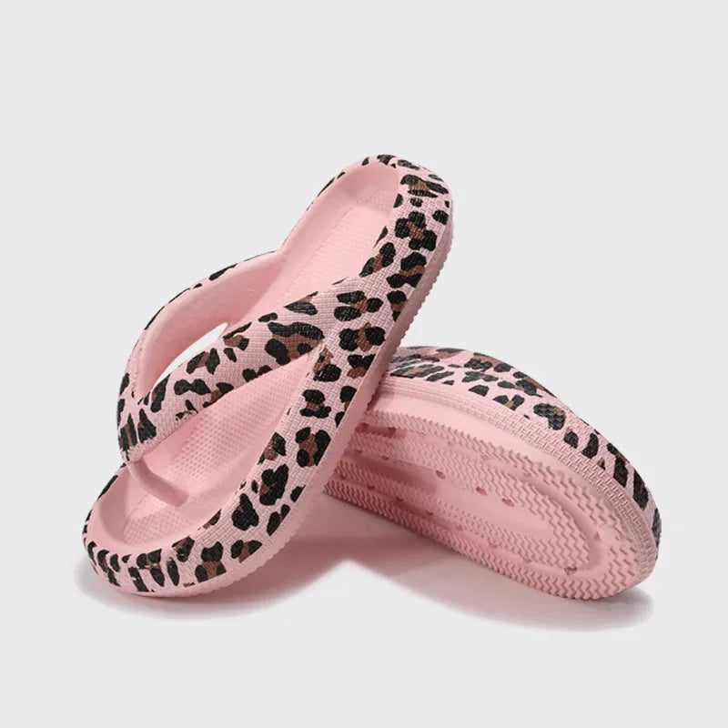 Summer New Women Sandals Comfort Flip-Flop Leopard Soft Thick-Soled Cloud Slippers Travel Vacation Beach Shoes
