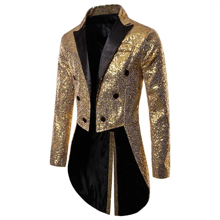 Fashion Men Luxurious Sequin Suit Jacket Black / Red / Silver Male Business Wedding Party Double Breasted Tuxedo Dress Blazer
