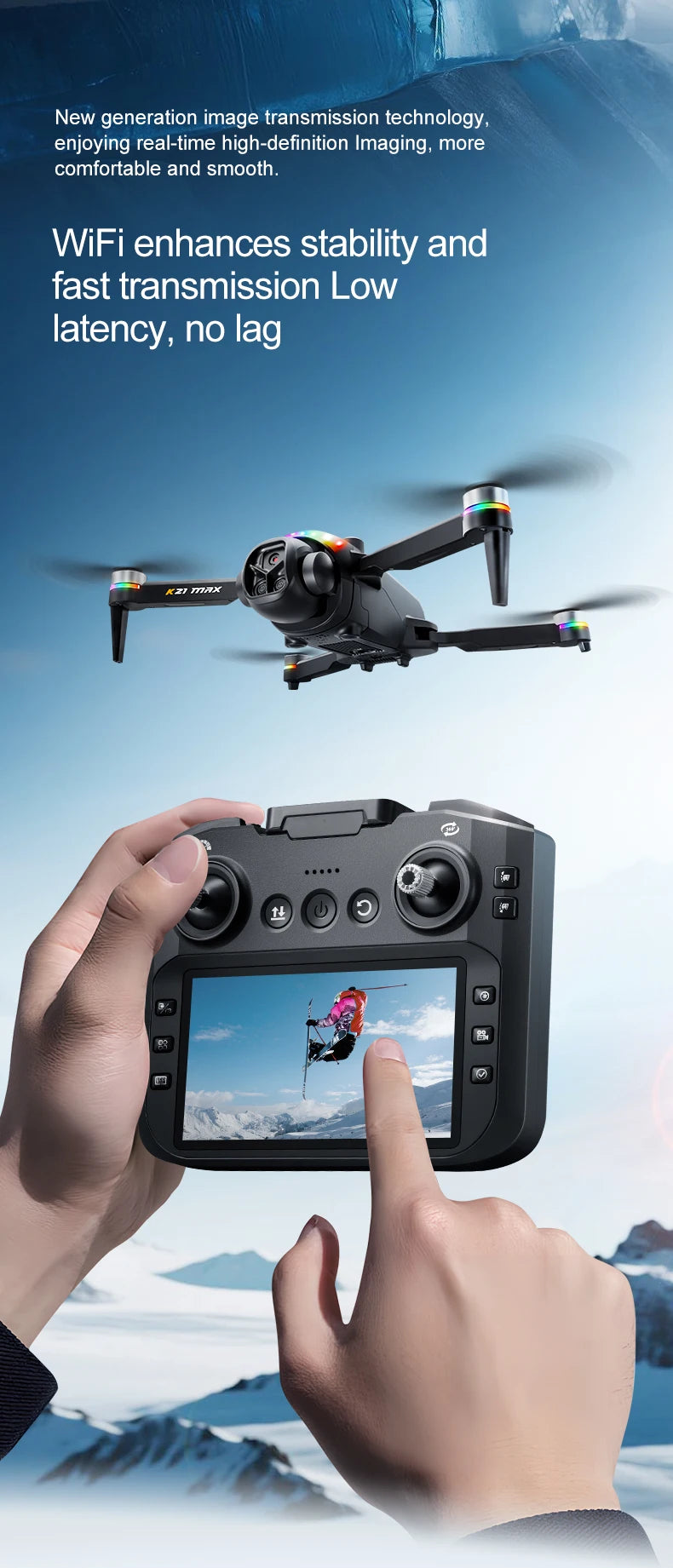 K21MAX Drone with 4.3" Screen Remote Controller, FPV Quadcopter with Optical Flow Hover & Auto Return-to-Home, Portable RC Drone for Beginners, Holiday Gift