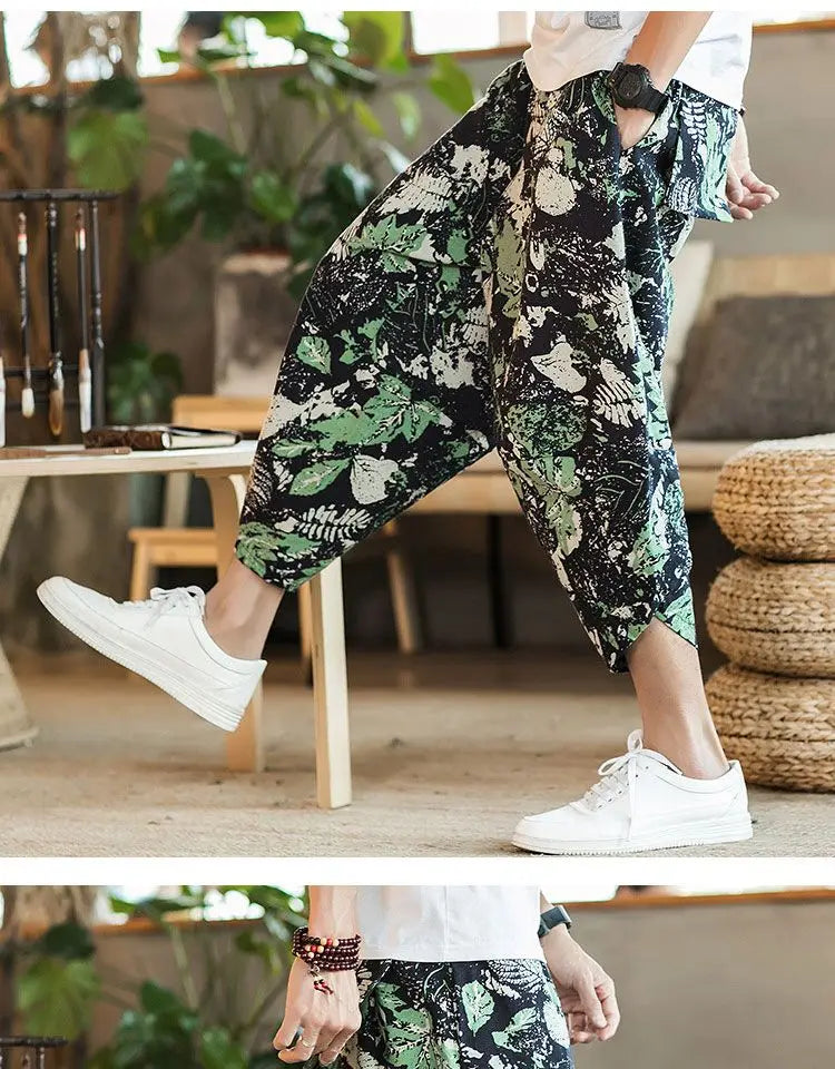 Men's Casual Cotton Linen Seven-Foot Pants Summer plus Size Lantern Loose Fit Shorts Harlan Style Comfortable Breathable Leis...