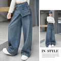 Girls' fart curtain jeans spring autumn new style teens children's straight tube loose wide leg pants retro blue casual pants