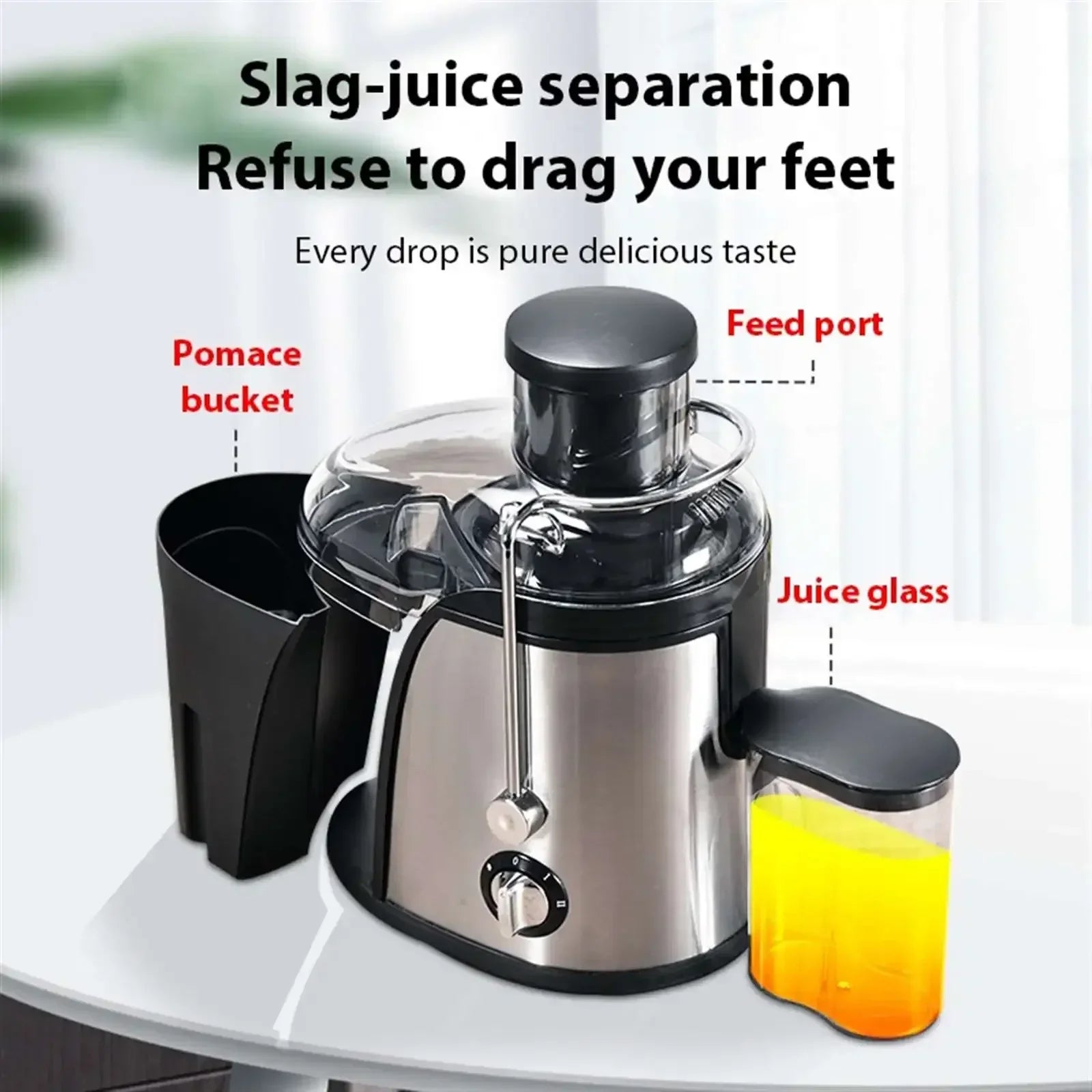1.5L Stainless Steel Fruit Vegetable Centrifugal Juicer Auto Pulp Ejection, Wide Feeding Chute, High Efficiency Juice Extractor