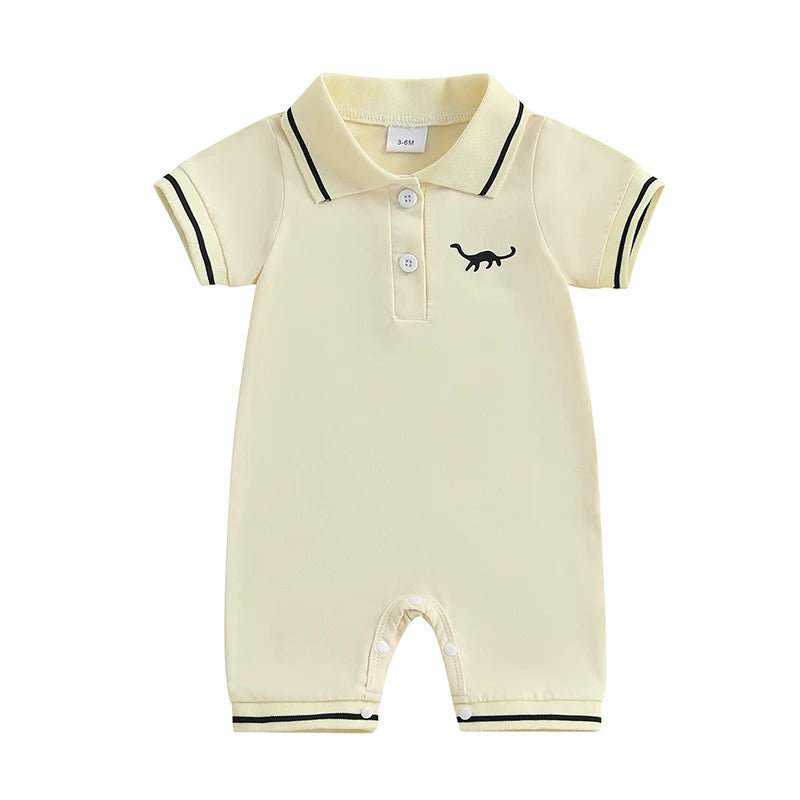 Summer Newborn Infant Baby Boys Romper Short Sleeve Dinosaur Half Button-up Collared Newborn Rompers Fashion Baby Clothing