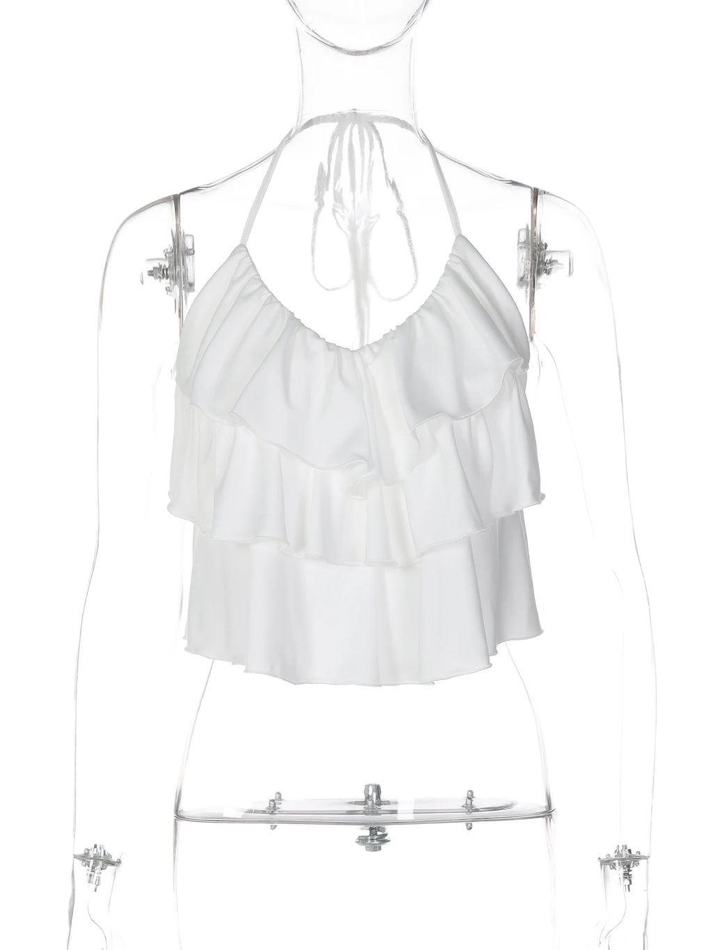 Dulzura Women'S Sexy Backless Lace Up Ruffle Halter Crop Camisole Solid Casual Y2K Top Street Vacation Beach Style Summer Outfit