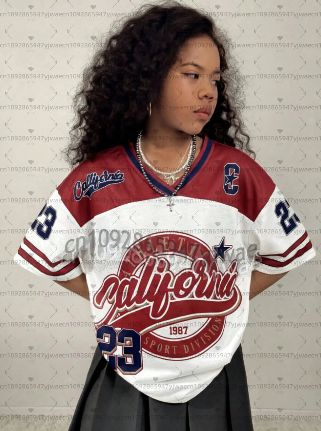 2026 Girls California No.23 Fashion V-Neck Tee Comfortable And Versatile Top Y2k Street Retro Hip Hop Child-parent Sports Jersey