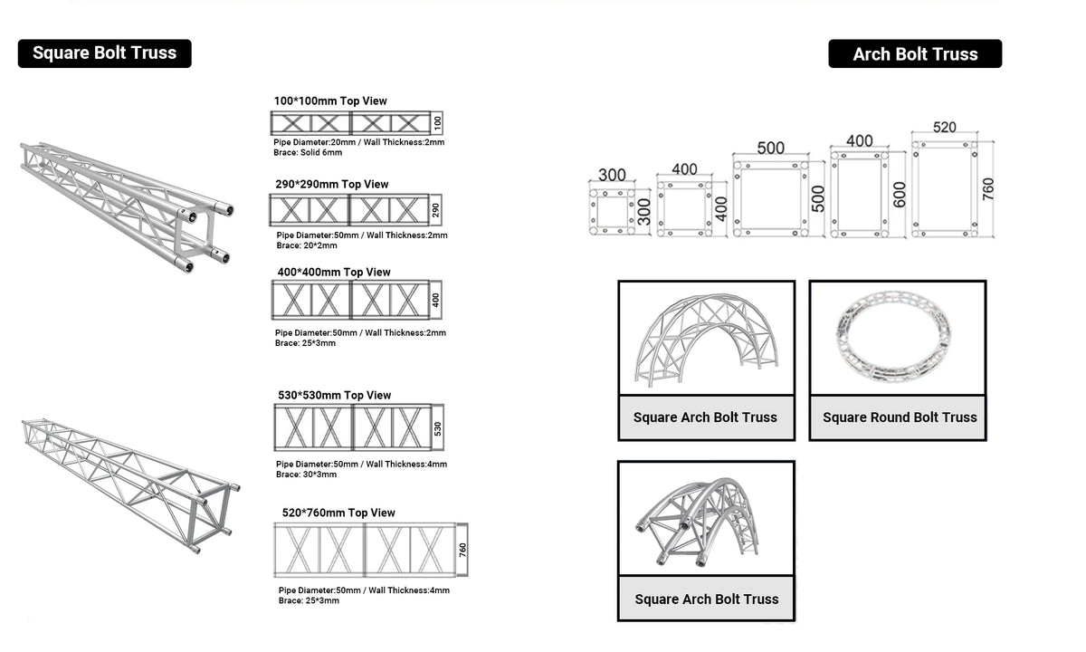 6082 T6 Aluminum Square Truss 290mm Modular F34 Stage Structure Heavy Duty Rigging for DJ Events Exhibitions