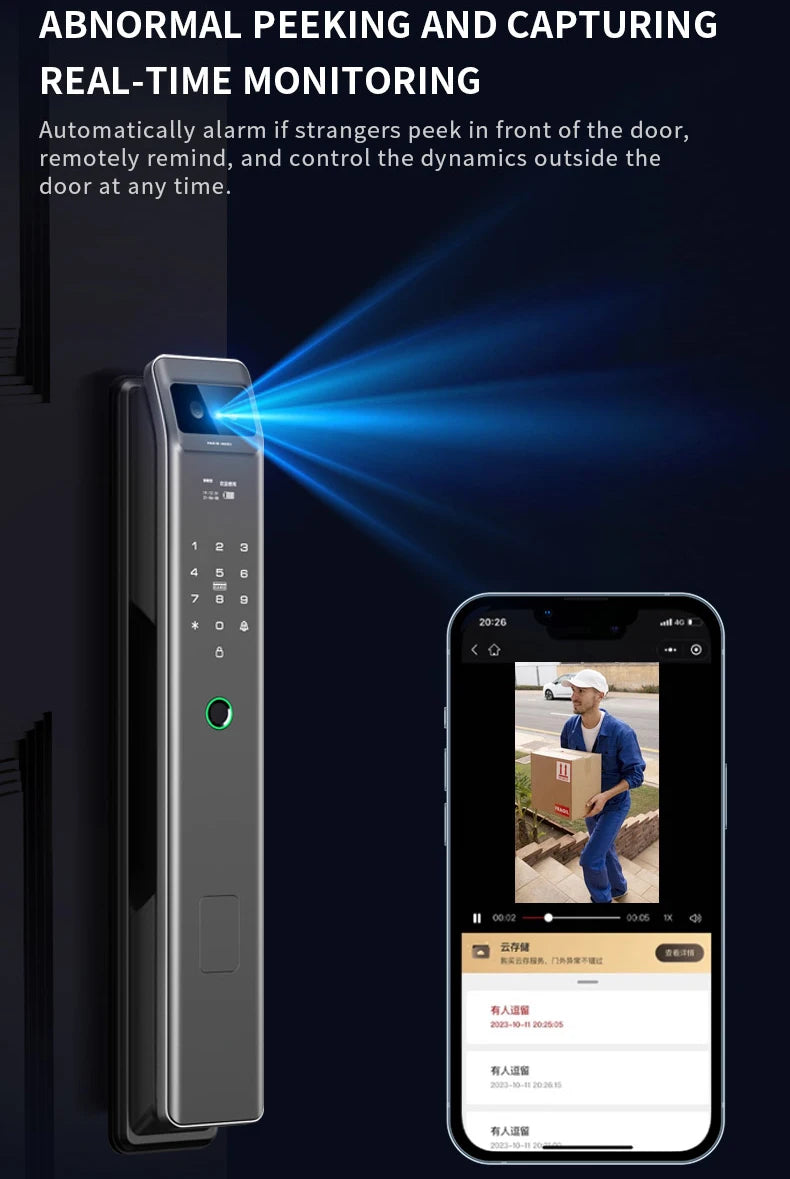 Tuya WiFi High Quality Aluminum Smart Lock Fingerprint Face Recognition Full-Automatic Door Lock With Memory Card For Steel Door