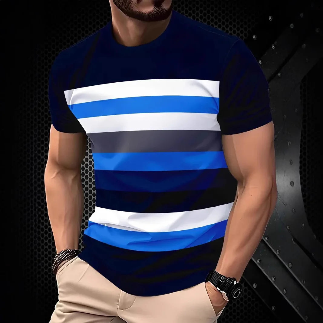 Striped 3D Print Quick-Dry Breathable Men Sport TShirt - Outdoor Leisure Fitness Harajuku Fashion Round-neck Short-Sleeved Shirt