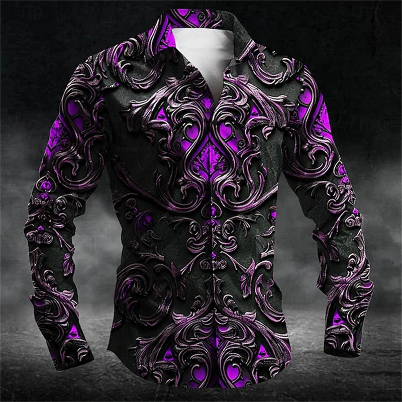 2026 Halloween Fun New Fall and Winter Yellow Shirt Halloween Party Fashion Men's Long Sleeve Tops Temperament Button Down Shirt