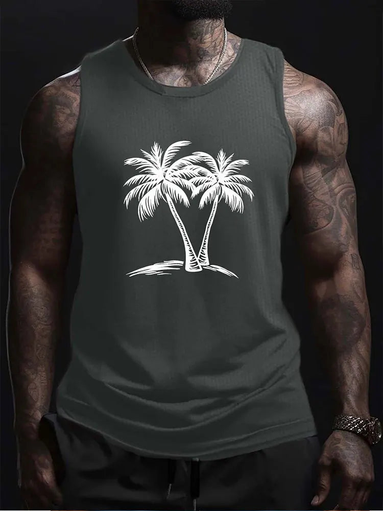 2024 Summer Outdoor Beach Men's Top Hawaiian Style Men's Tank Top Vintage Car Print Tank Top Everyday Casual Sleeveless T-shirt