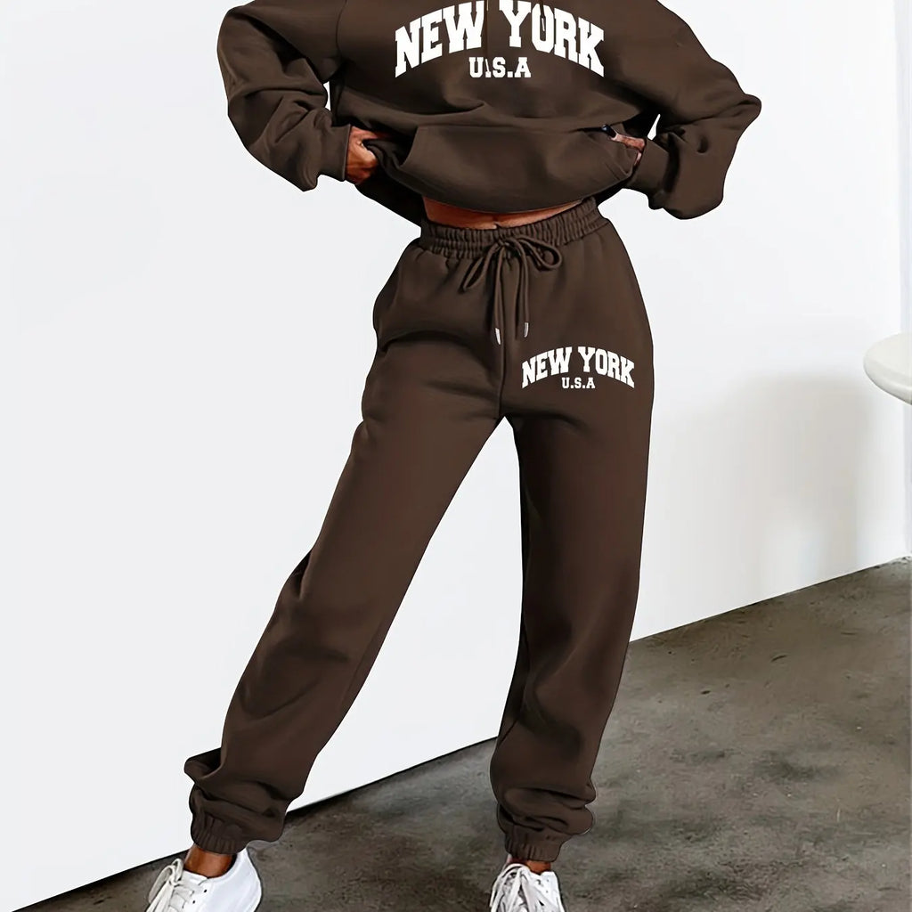 women Hoodies+sweatpant set Hip Hop Street Casual Printed Hoodie Oversize Loose New Sweatshirts Autumn Warm Fleece Clothing