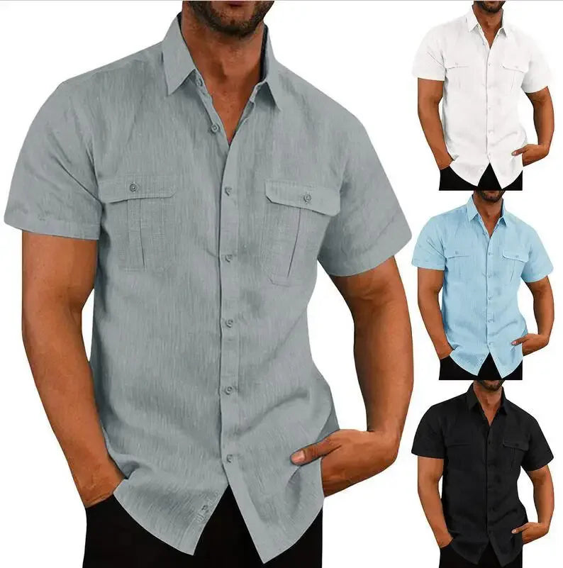 Men's Linen Hot Sale Men Short-Sleeved Shirts Summer Solid Color Comfort Collar Casual Beach Style Plus SizeMale Shirts M-4XL