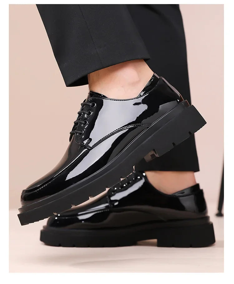 2025 Autumn Patent Leather Men's Business Formal Tie-Up Shoes Safety Professional Bata Breathable Men's Shoes botas para hombre