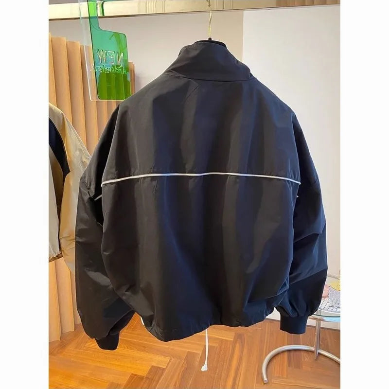 Casual Two Zippers Windbreaker for Women Loose Stand Collar Thin Outdoor Jacekts Women Spring Autumn Wind Jacekts Outerwears