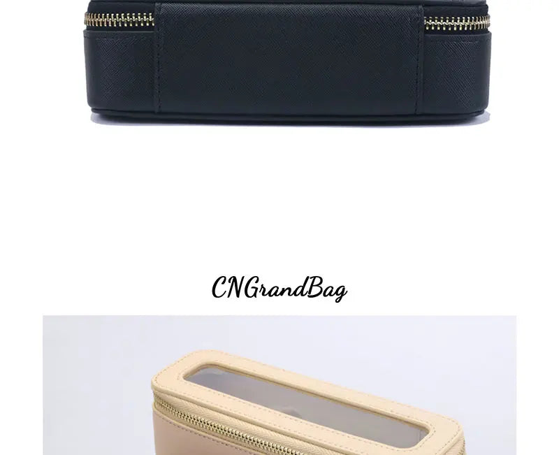 Custom Genuine Leather Travel Cosmetic Bag Set Colorful Classic Saffiano Portable Travel Clear PVC Cosmetic Bag TPU Wash Bag