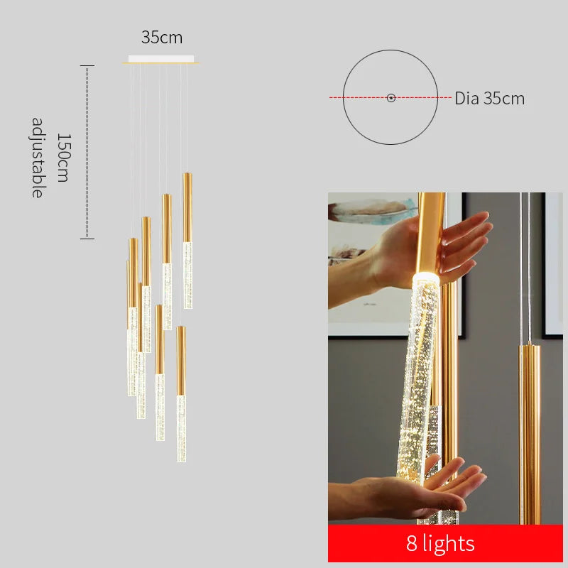 Modern Chandelier Lighting for Staircase Large Long Crystal Lamps Hallway Lobby Gold Chain Chandeliers Home Decor Light