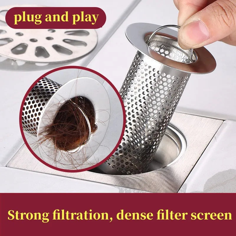 Floor Drain Filter Mesh Anti-Clogging Sink Strainer Food Hair Stopper With Handle Anti-Pest Sealing Cover Shower Leak Net