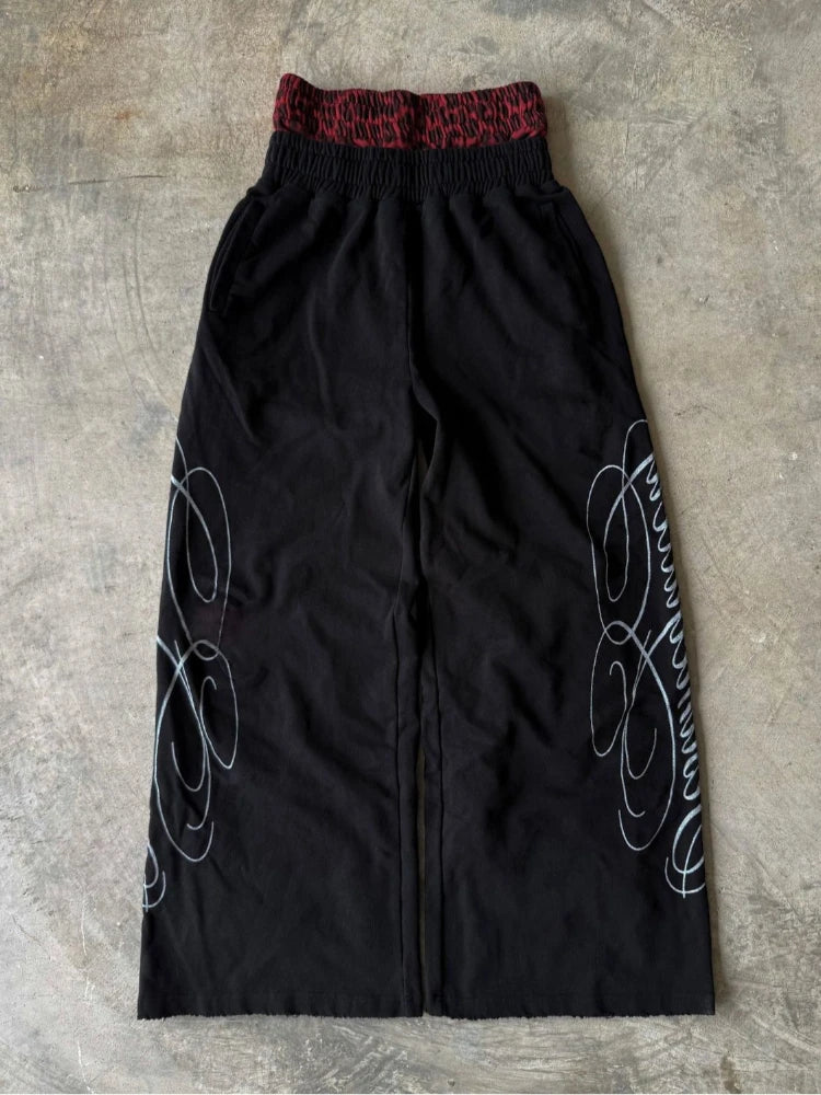 New Loose Y2K Leopard Print Design with Elastic Punk Embroidery Rope Casual Pants for Men in the Summer of 2026