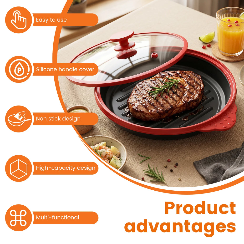 Microwave Grill Pan Non Stick Microwave Grilling Pan with Lids Large Capacity Microwaves Frying Pans for Cooking Kitchen Gadgets