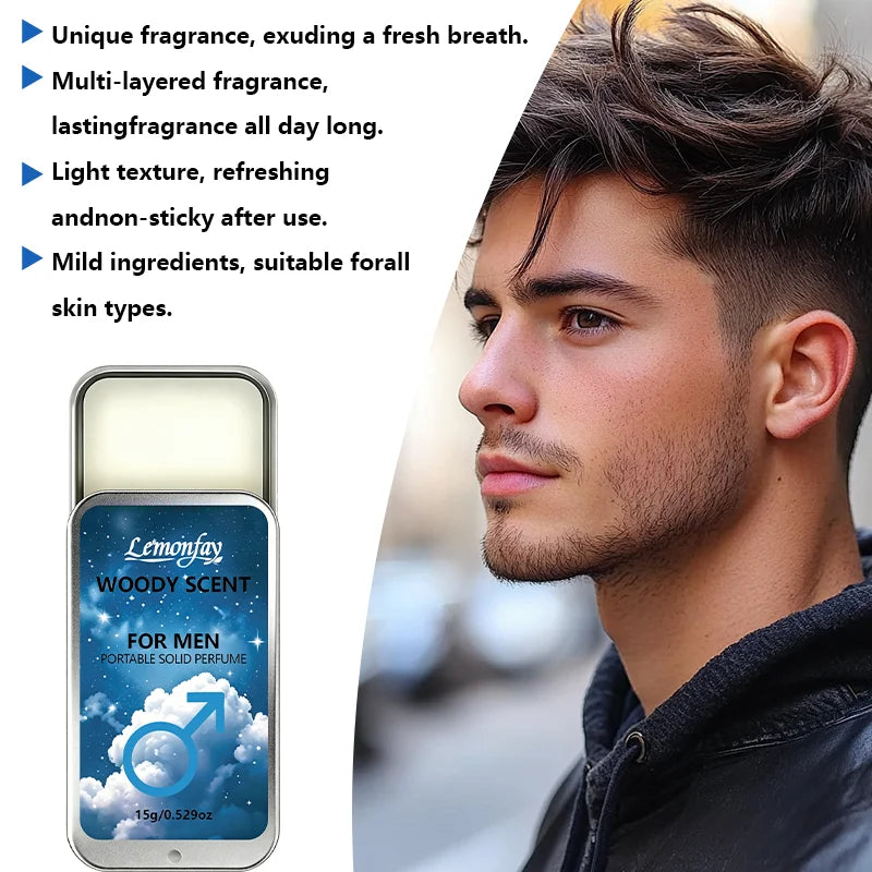 Lemonfay Woody Scent Portable Solid Perfume for Men 15g, Long Lasting Masculine Fragrance, Fresh Woody Scent for Daily Use
